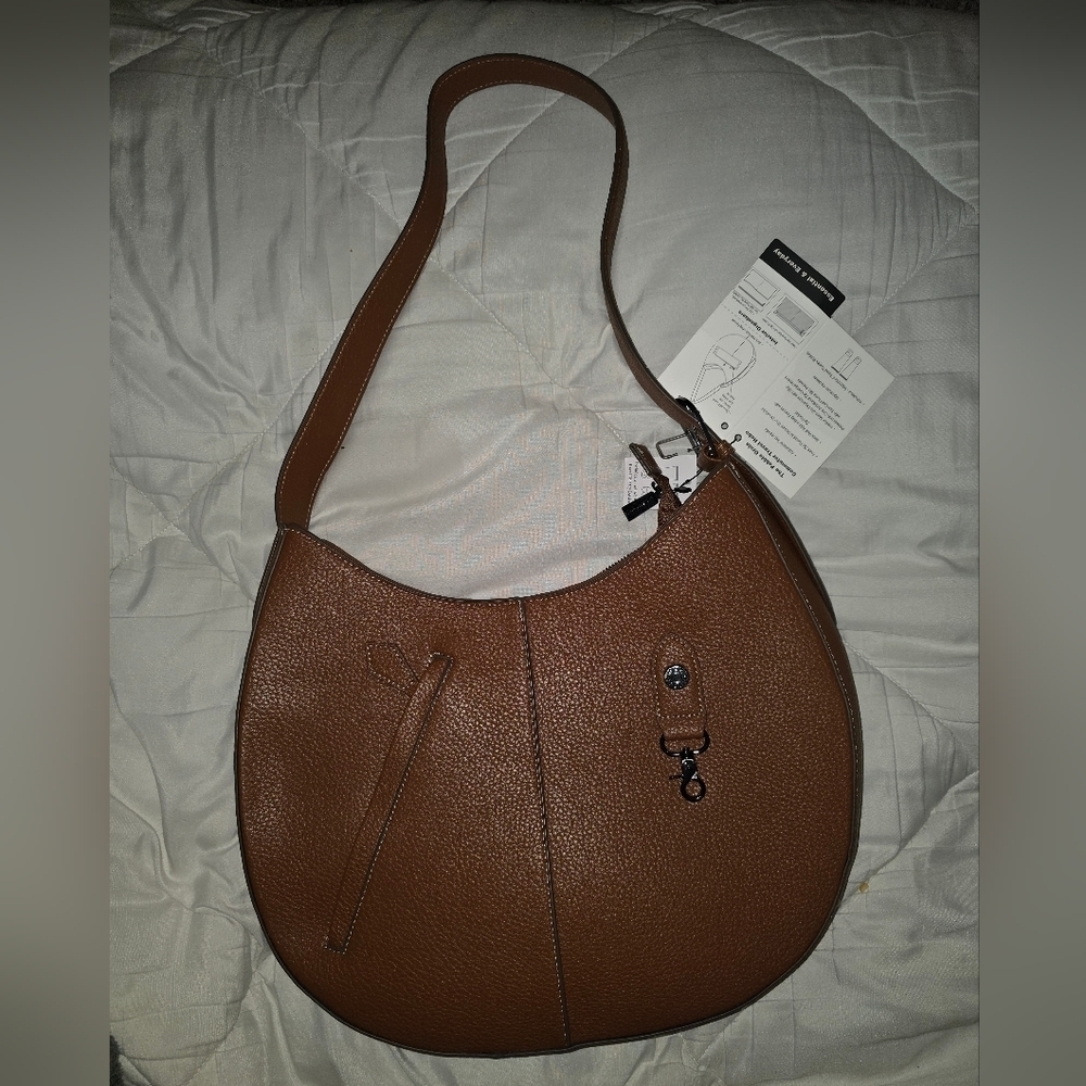 Max Studio XL Pebble Grain Commuter Travel Hobo Bag in Cognac Color - Picture 15 of 16